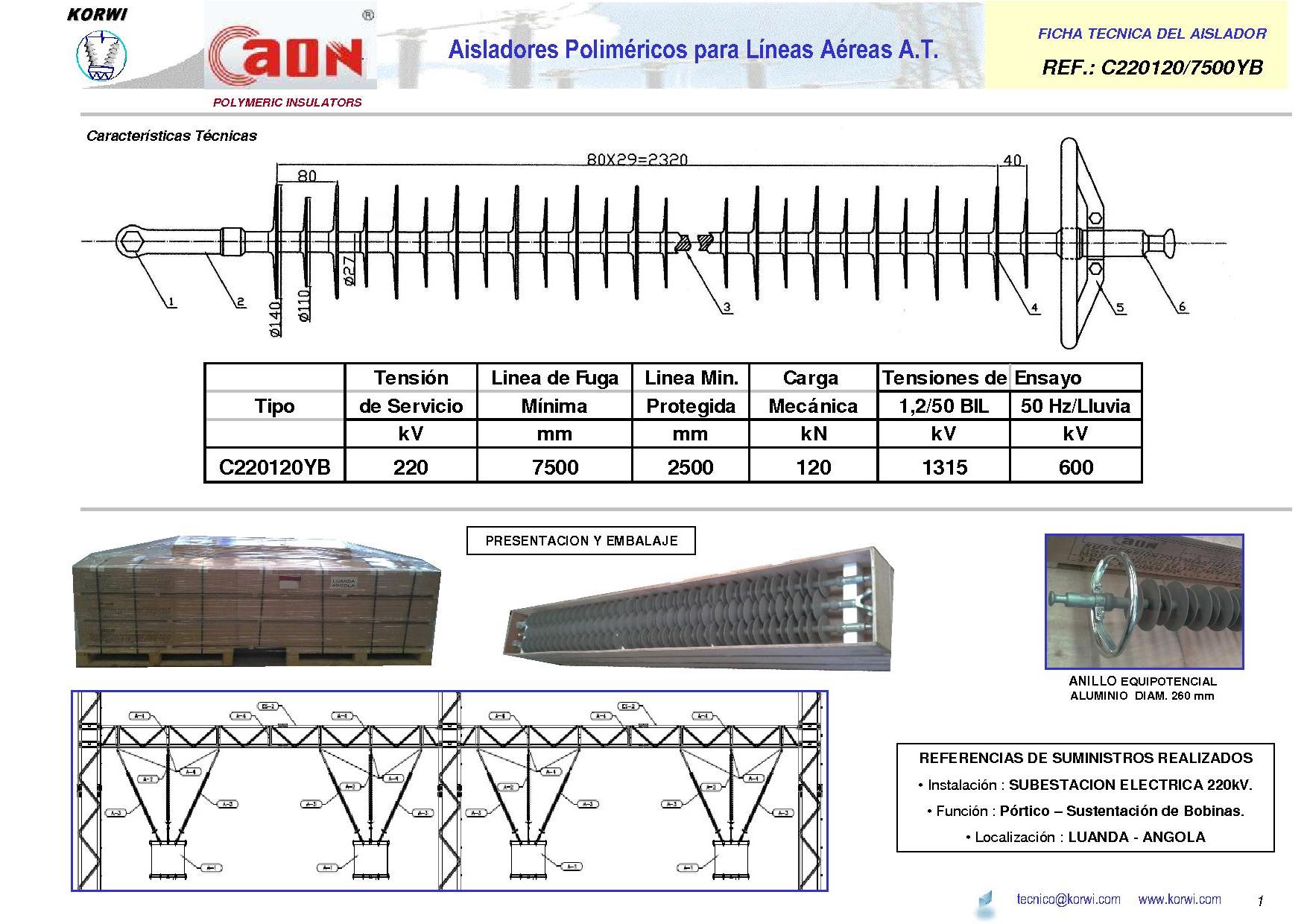 Dise�o de cadenas de suspensi�n polim�ricas para uso como sustentaci�n de Bobinas de Bloqueo en p�rtico de subestaci�n en LUANDA - ANGOLA.